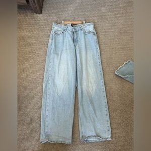 Light wash v waist flare jeans